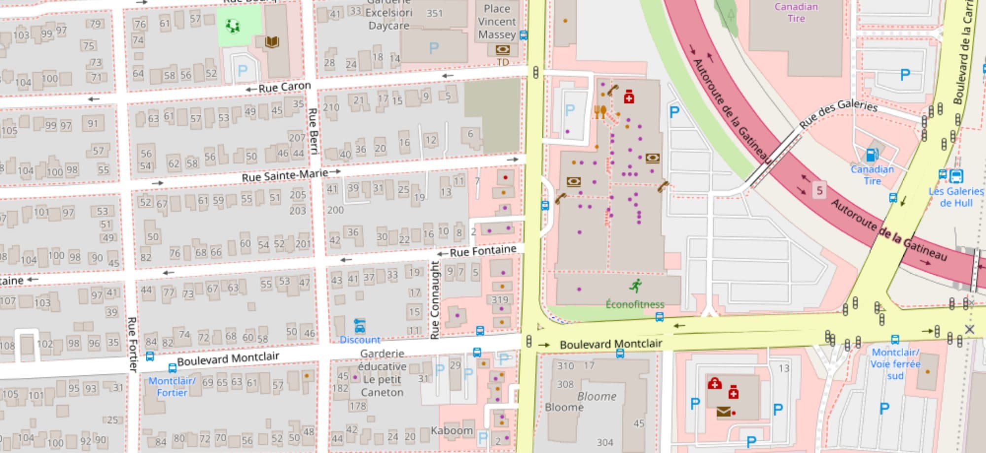 Carte du secteur Hull : le salon est sur le boulevard Saint-Joseph, près des Galeries de Hull.